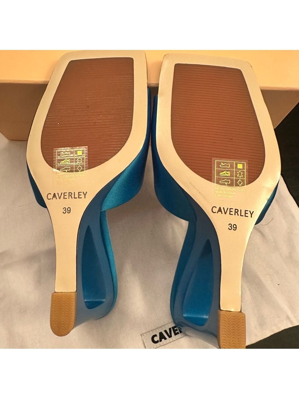 CAVERLEY Ozi Sculpted Wedge Heels - Blue Leather& Satin heeled mules Sz39 NEW - Picture 8 of 10